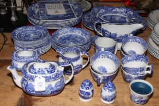 Collection of Spode Italian blue and white pottery including teapot, dinner plates, etc, 44 pieces.
