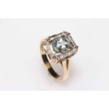 9k Aquamarine and diamond ring, size N.