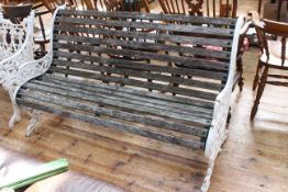 Victorian Coalbrookedale? cast and wood slat garden bench with registration number to both ends,