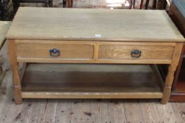 Horace 'Knight Man' Knight two drawer oak adzed cut low table with undershelf, 53cm by 107.