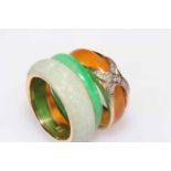 Chinese carved jade 14k gold mounted ring, size O/P,