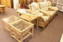 Six piece cane conservatory suite comprising two seater settee, two chairs,
