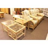 Six piece cane conservatory suite comprising two seater settee, two chairs,