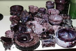 Collection of Victorian purple and white Slag glass.