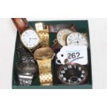 Box with five wristwatches and two pocket watches.