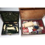 Victorian box of collectables including agate and gilt box, silver topped toilet bottle,