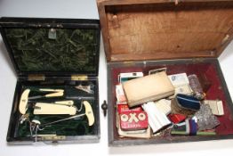 Victorian box of collectables including agate and gilt box, silver topped toilet bottle,