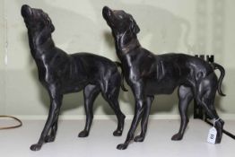 Pair of metal Greyhound Dogs, 39cm high.