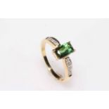 18k Chrome Tourmaline and diamond ring, size N.