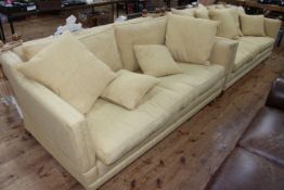 Pair of Barker and Stonehouse knoll style two seater settees in light gold fabric