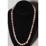 Lustre pearl bead necklace with 18 carat gold clasp, 50cm length.