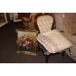 Button backed nursing chair, two quilts and picture (4).