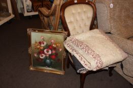 Button backed nursing chair, two quilts and picture (4).