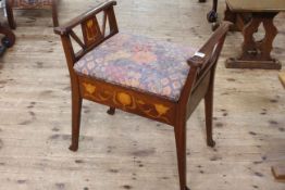 Art Nouveau inlaid mahogany music stool, 62cm by 60cm by 41cm.