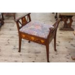 Art Nouveau inlaid mahogany music stool, 62cm by 60cm by 41cm.