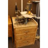 Burgess band saw, three drawer work station and contents.