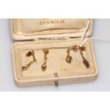 Pair sapphire and diamond ear pendants with 18 carat gold butterflies,
