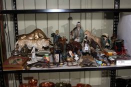 Collection of Oriental Wares, Victorian pottery, carved wood, Diecast toy cars, prints, etc.