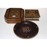 Two inlaid boxes, plate, etc.