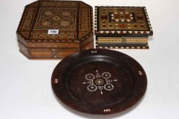 Two inlaid boxes, plate, etc.