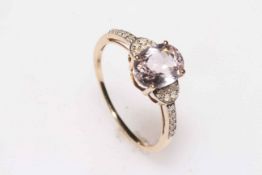 9k Kunzite and diamond ring, size S.