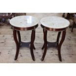 Pair Continental circular marble topped occasional tables, 67.5cm by 45cm diameter.