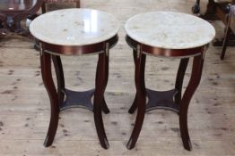 Pair Continental circular marble topped occasional tables, 67.5cm by 45cm diameter.