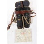 WWII ARP binoculars, ARP whistle and German pilots lap map.