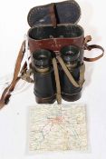 WWII ARP binoculars, ARP whistle and German pilots lap map.