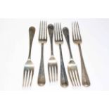 Set of six silver table forks, London 1973.