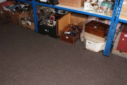 Porcelain glass, sewing machine, inlaid box, trunk of collectables, cameras, etc.