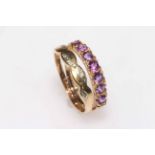 Amethyst seven stone 9 carat gold ring, size O, and tiny diamond set 9 carat gold ring, size S (2).