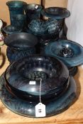 Collection of Davidson vintage Art Deco blue cloud glass.