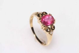 9k Pink Tourmaline and diamond ring, size P.