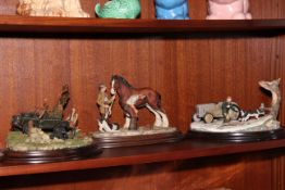 Three Country Artists sculptures, Winter Rescue, Farrier and First Light.