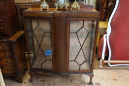 1920's mahogany astragal glazed two door china cabinet on ball and claw legs,