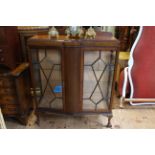 1920's mahogany astragal glazed two door china cabinet on ball and claw legs,