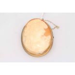 9 carat gold mounted cameo brooch, 4.4cm by 3cm.