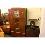 Early 20th Century oak mirror door wardrobe, dressing table and similar chest (3).