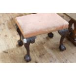 Chippendale style ball and claw leg stool, 46cm by 58cm by 42cm.