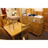 Morris Furniture six piece light wood dining suite comprising four door sideboard,