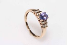 9k Tanzanite and diamond ring, size O.