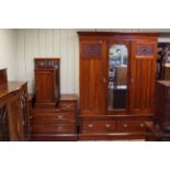 Victorian carved walnut and central mirror panel wardrobe, dressing table and pot cupboard