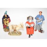 Three Royal Doulton figures, The Judge, The Parisian and Pied Piper, and Royal Dux Donkey (4).