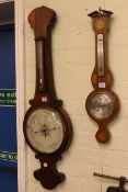 Victorian rosewood banjo barometer and later Comitti of London barometer (2).