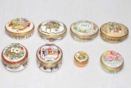 Collection of eight Halcyon Days enamel boxes.