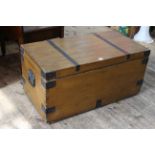 Victorian pine and metal bound trunk, 47cm by 96.5cm by 52.5cm.