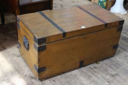 Victorian pine and metal bound trunk, 47cm by 96.5cm by 52.5cm.