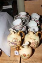Three Royal Worcester jugs and decorative teawares.