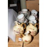 Three Royal Worcester jugs and decorative teawares.